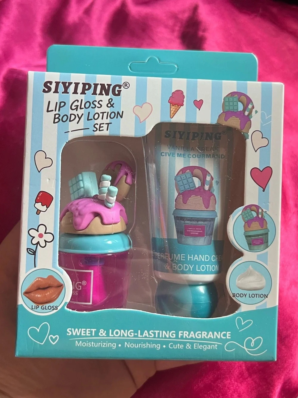 Cupcake Themed Pink Lip Gloss & Body Lotion Set